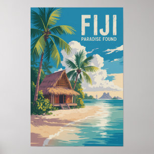 Affiche Fiji Hutte de plage Voyage Art Vintage