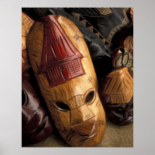 Affiche Fiji, Viti Levu Masks at a town market.