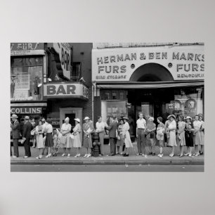 Affiche File d'attente de bus à l'heure de pointe - Détroi