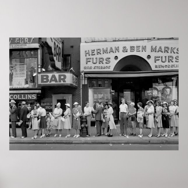 Affiche File d'attente de bus à l'heure de pointe - Détroi (Devant)