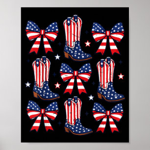 Affiche Fille 4 juillet bottes de cowboy noeuds cowgirl am