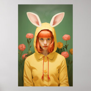 Affiche Fille à capuchon de lapin