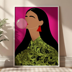 Affiche Fille à la bulle de chewing-gum rose Illustration