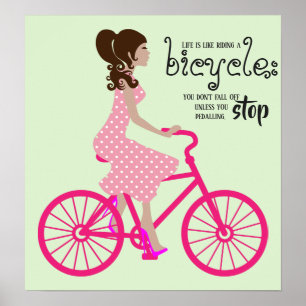 Affiche Fille À Vélo Rose