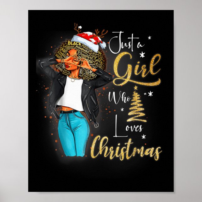 Affiche Fille Africaine Américaine Melanin Noël Santa Hat (Devant)