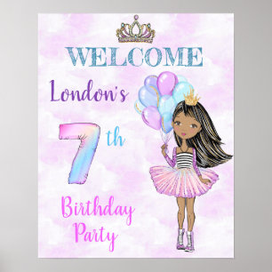 Affiche Fille afro-américaine de 7 ans pour son anniversai