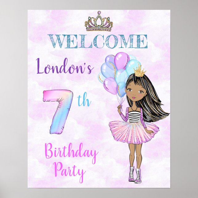 Affiche Fille afro-américaine de 7 ans pour son anniversai (Devant)