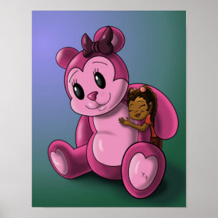 Affiche Fille afro-américaine et ours en peluche