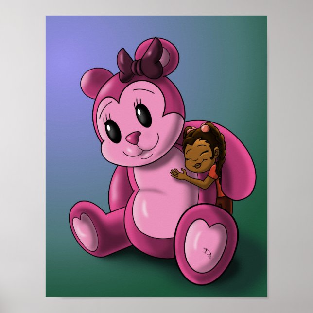 Affiche Fille afro-américaine et ours en peluche (Devant)
