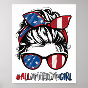 Affiche Fille américaine 4 juillet chemise Usa Drapeau Pat