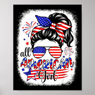 Affiche Fille américaine drapeau États-Unis 4 juillet femm