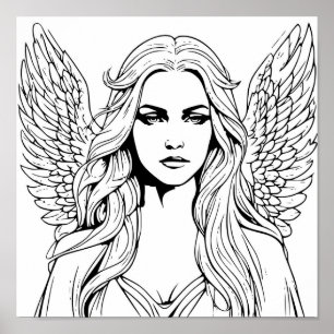 Affiche Fille Ange Gardien Noir et Blanc