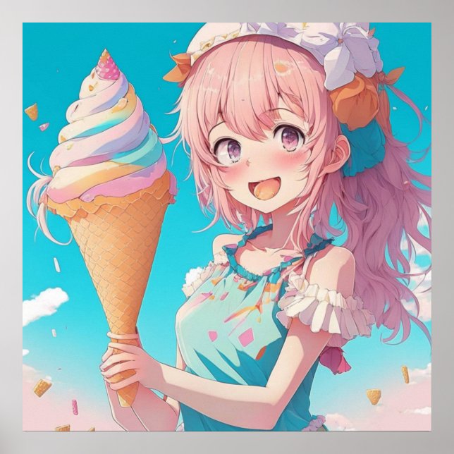 Affiche Fille Anime avec Cupcake  Fantaisiste (Devant)