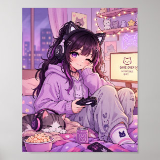 Affiche Fille Anime Gamer Cosy