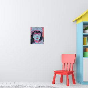 Affiche Fille Anime Pastel en Bonnet d'Art