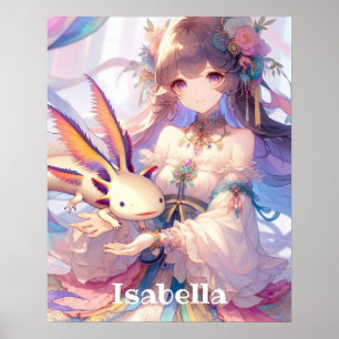 Affiche Fille Anime personnalisée et Axolotl