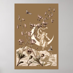Affiche Fille Art Nouveau sur croissant de lune par A. Sed