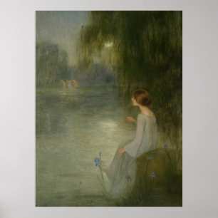 Affiche Fille Art Nouveau vintage au clair de lune