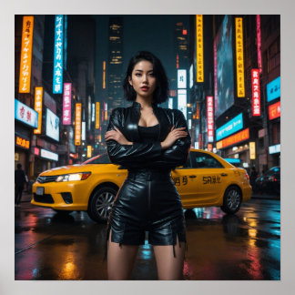 Affiche Fille asiatique dans le paysage de la ville de nui