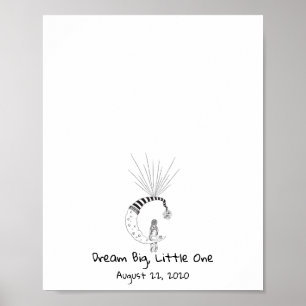 Affiche Fille Assis Sur La Lune Empreinte Balloon Livre