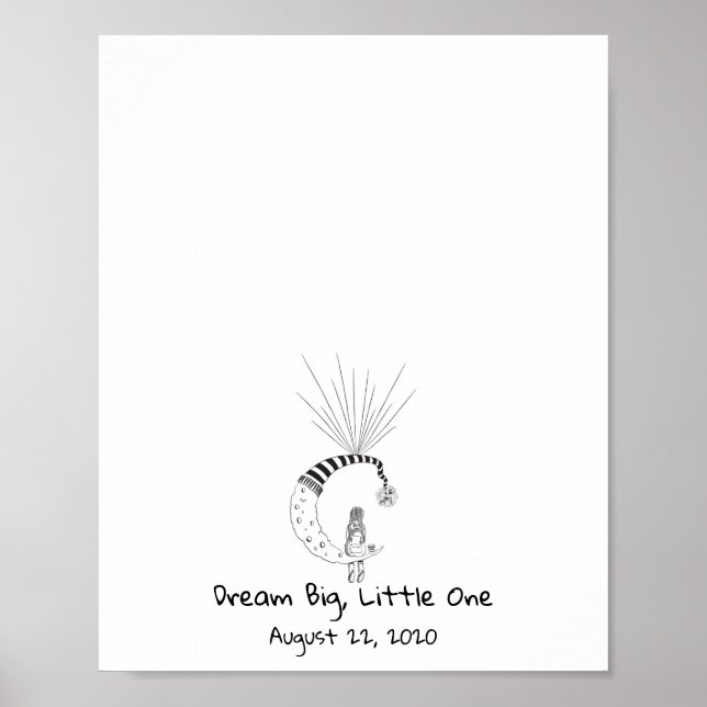 Affiche Fille assise sur un ballon empreinte digitale lune (Devant)