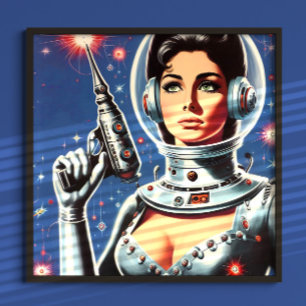 Affiche Fille astronaute de science-fiction vintage