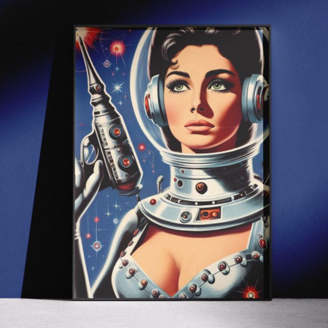 Affiche Fille astronaute de science-fiction vintage (Créateur téléchargé)