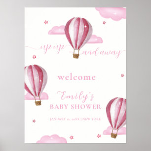 Affiche Fille au ballon à air chaud rose Bienvenue à la ba