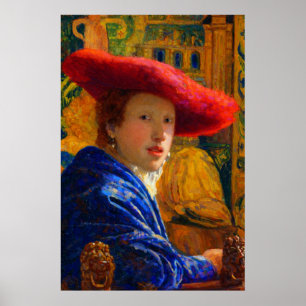 Affiche Fille au chapeau rouge de Johannes Vermeer