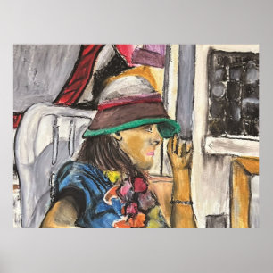 Affiche Fille au chapeau vif