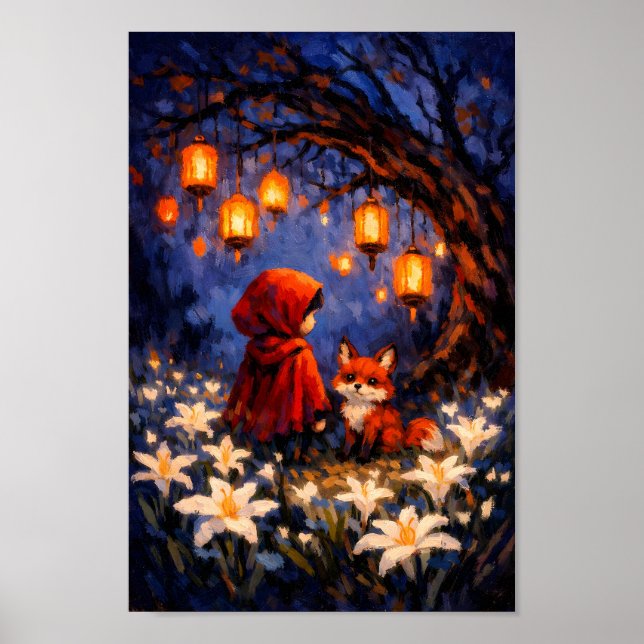 Affiche Fille au Chaperon Rouge avec Renard dans la Forêt  (Devant)