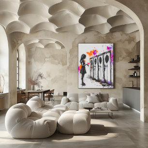 Affiche Fille au graffiti avec cœur et casiers – Art urbai