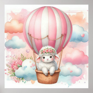 Affiche Fille au mouton en montgolfière