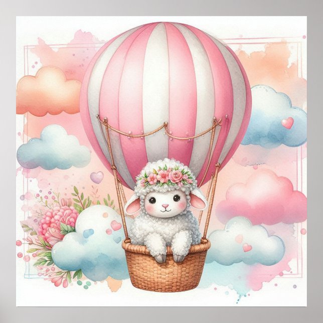 Affiche Fille au mouton en montgolfière (Devant)