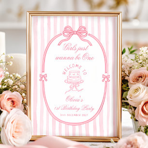 Affiche Fille au nœud rose Bienvenue pour son 1er annivers