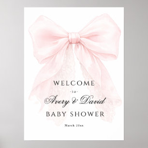 Affiche Fille au Nœud Rose Fête Moderne de Bébé 