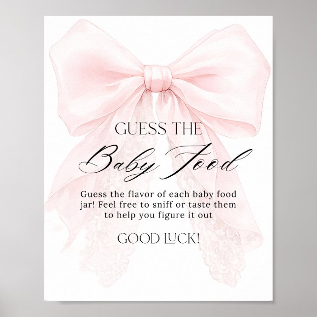 Affiche Fille au nœud rose Fête moderne de bébé Devinez la (Devant)