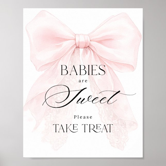 Affiche Fille au Nœud Rose Fête Moderne de Bébé Doux Trait (Devant)