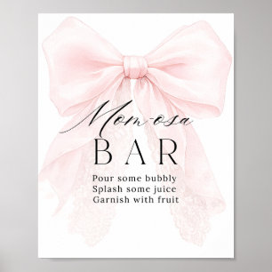 Affiche Fille au Nœud Rose Fête Moderne de Bébé Momosa Bar