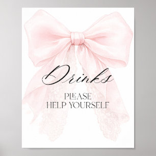 Affiche Fille au Nœud Rose Signe de Bar de Boissons pour B