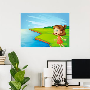 Affiche Fille au paysage naturel au bord de la rivière