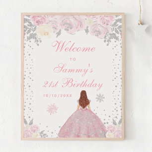 Affiche Fille aux cheveux brun rose Joyeux anniversaire