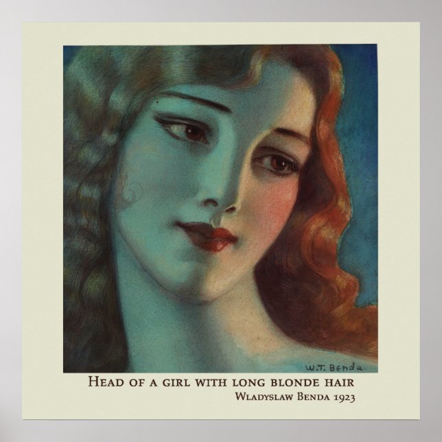 Affiche Fille aux cheveux longs blonds par Wladyslaw Benda (Devant)
