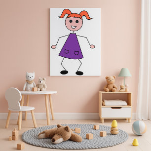 Affiche Fille aux cheveux roux en figure bâton dans une ro