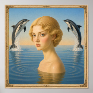 Affiche Fille aux dauphins