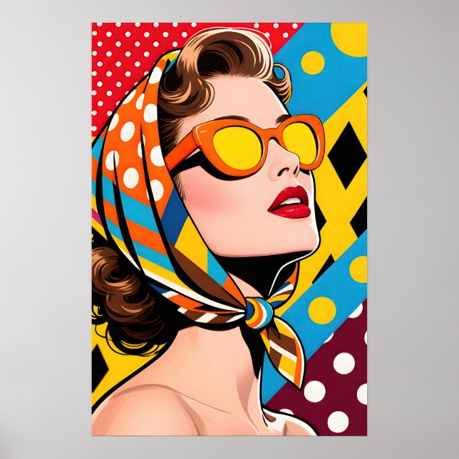 Affiche Fille aux lunettes de soleil orange Pop Art (Devant)