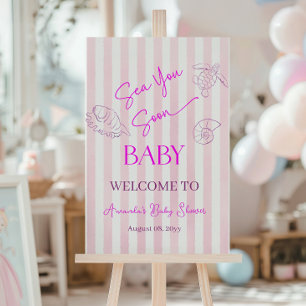 Affiche Fille aux rayures côtières Baby Shower de bienvenu