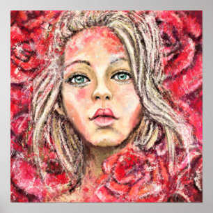 Affiche Fille aux roses magnifiques Art - Peinture origina