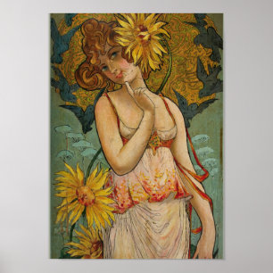 Affiche Fille aux tournesols