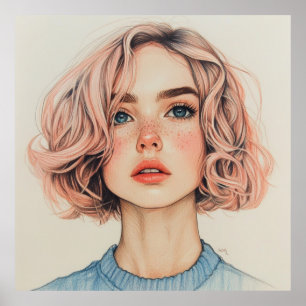 Affiche fille aux yeux bleus